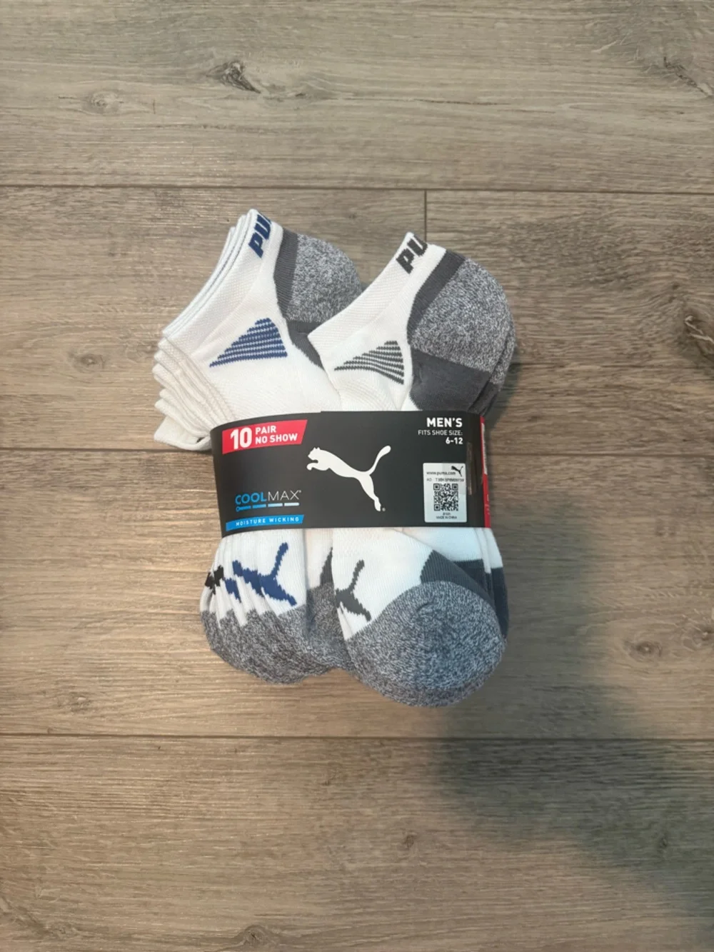 Puma Men’s Low-Cut Athletic Socks in White and Gray - 10 Pack - Picture 2 of 2